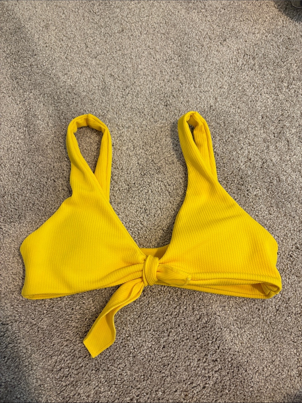 Yellow Tie-Front Ribbed Bathing Suit Top